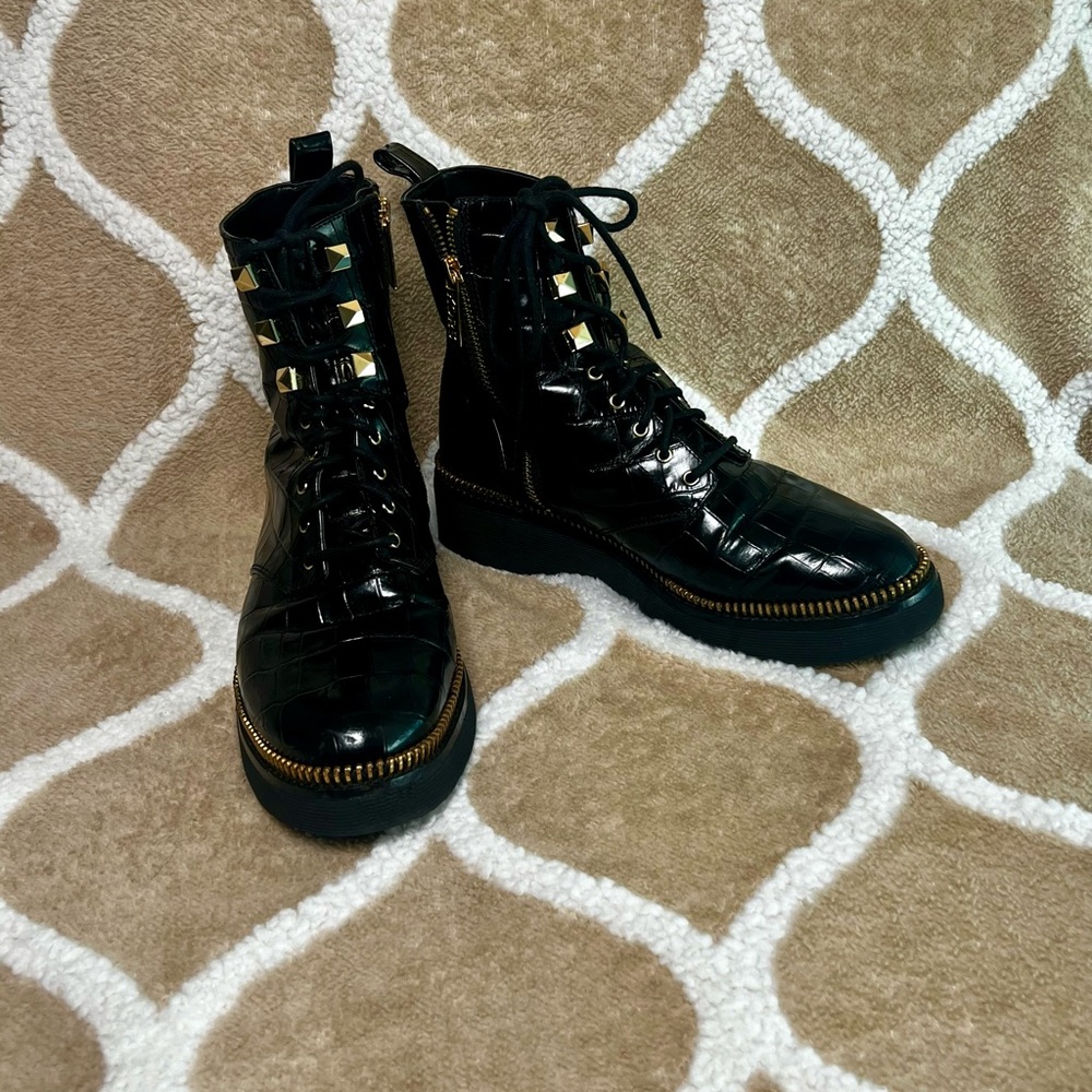 MICHAEL Michael Kors Haskell Crocodile Embossed Leather Combat Boot